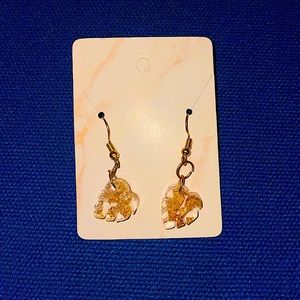 hand made,clear leaf dangle earrings in shape of heart Made by small business
